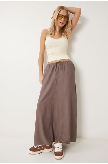 Women's Mink Wrinkle Effect Summer Flared Woven Skirt