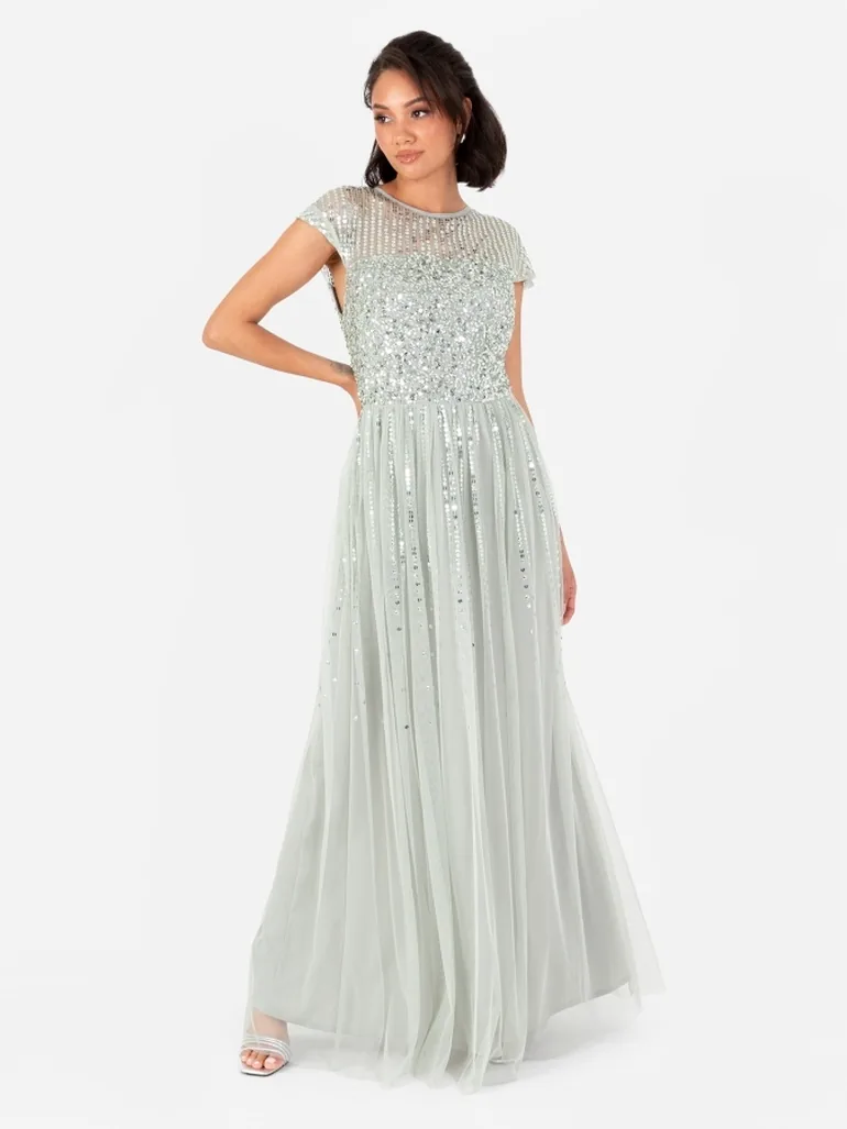 Shop Maya Sage Green Embellished Cap Sleeve Floor Length Dress Online in  Oman