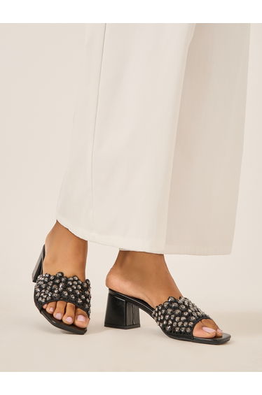 Embellished Wide Strap Block Heel Sandals