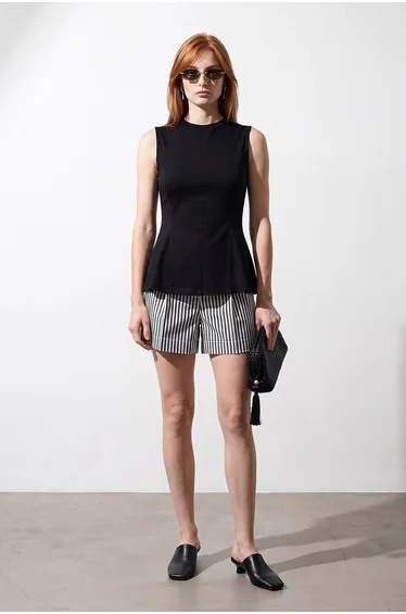 DILVIN Fitted Cotton Poplin Cut-out Shell Top