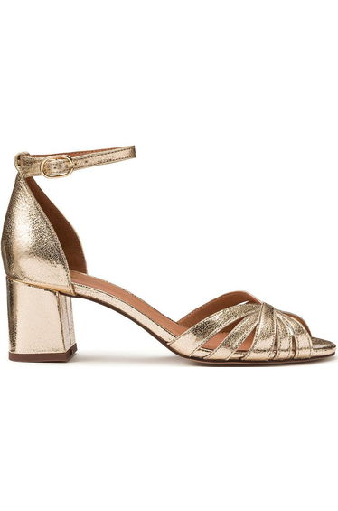 Metallic Leather Heeled Sandals with Ankle Strap