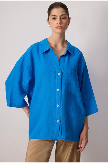 100% LINEN SHIRT WITH POCKET DETAILS
