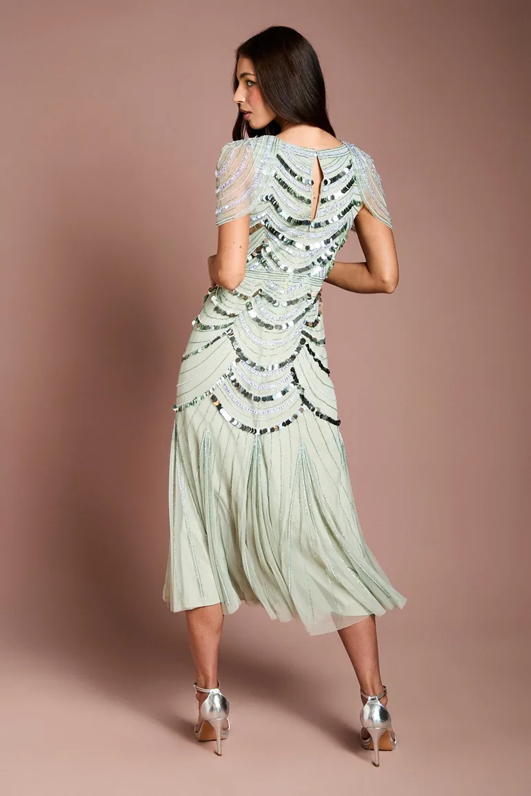 Cape Shoulder Embellished Midi Dress - 2