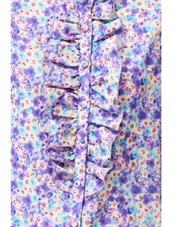 Purple High Neck Frilly Chiffon Floral Woven Shirt - 3