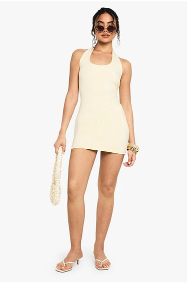 Halterneck Mini Dress - lemon