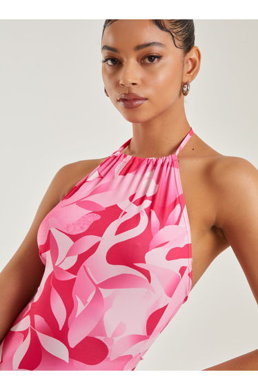 Abstract Tropical Halter Neck Mini Dress product thumbnail 3