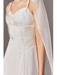 فستان ماكسي كاب جورجيت بتفصيلة كورسية - للمقاسات الصغيرة - 3