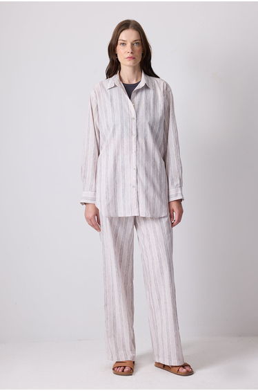 LINEN TEXTURED STRIPED SHIRT TROUSERS SET