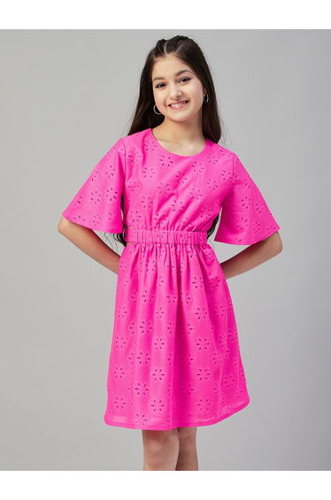 Flower Lace Insert Elastic Waist Dress