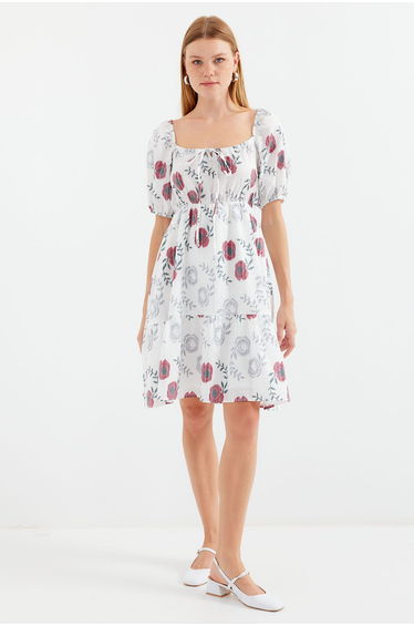 BDART Flowering Mini Dress with Square Collar and Bow