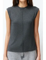 Anthracite Viscose/Soft Fabric Fitted/Sticky Knitted Blouse - 3