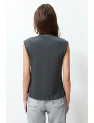 Anthracite Viscose/Soft Fabric Fitted/Sticky Knitted Blouse - 5