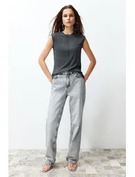 Anthracite Viscose/Soft Fabric Fitted/Sticky Knitted Blouse - 1