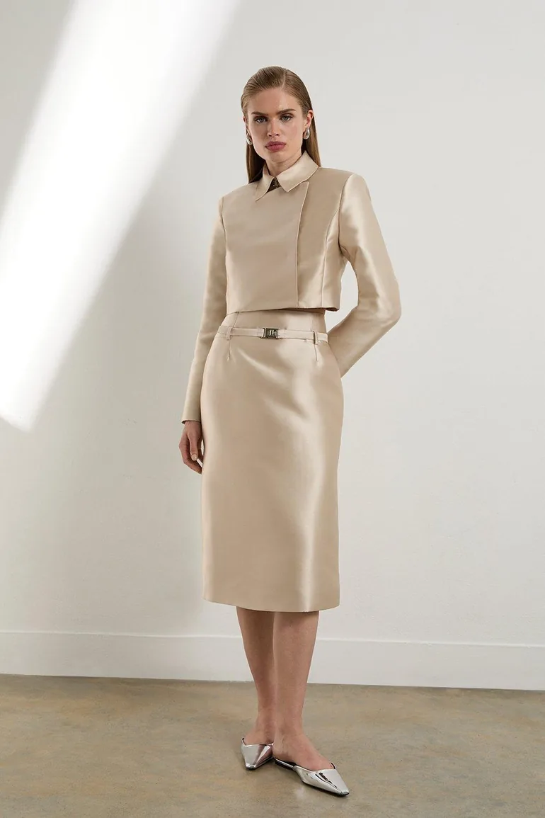 Shop The Founder Satin Twill Cropped Wrap Tailored Jacket Online in Bahrain Shop The Founder Satin Twill Cropped Wrap Tailored Jacket Online in Bahrain