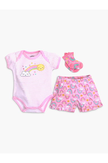 3-Piece Short Sleeve Bodysuit, Shorts and Socks Set