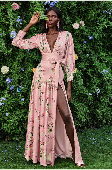 Blanche Satin V-Neck Floral Maxi Dress
