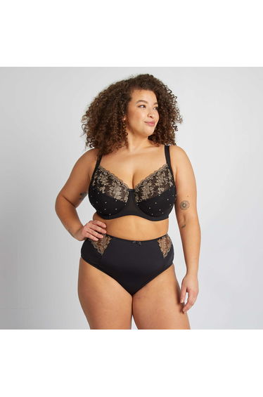 Mesh and embroidered bra BLACK