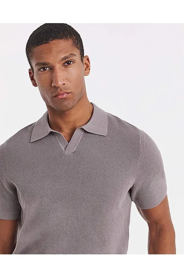 Open Neck Textured Polo