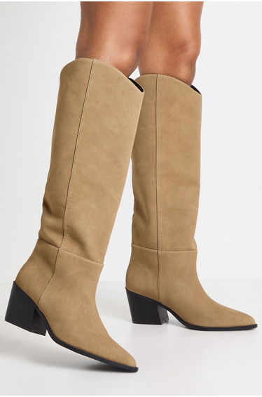 Wide Fit Seam Detail Western Boots - taupe