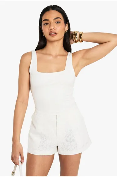 Occasion Lace Tailored Shorts - white