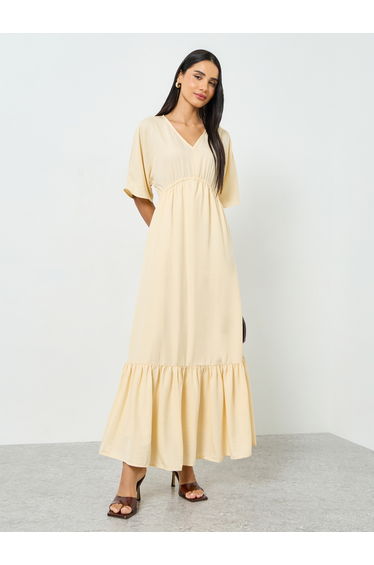 Off-White Ruched Waist A-Line Maxi Dress
