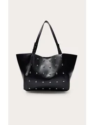 Black Dome Stud PU Adjustable Strap Tote Bag - 1