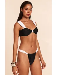Black Contrast Wide Strap Thong Bikini Bottoms - 3