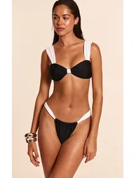 Black Contrast Wide Strap Thong Bikini Bottoms