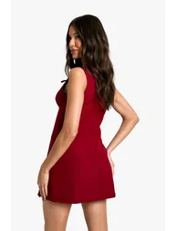 Keyhole Pleated Tailored Mini Dress - 2