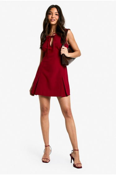 Keyhole Pleated Tailored Mini Dress