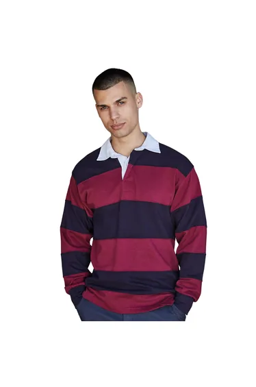بلوزة بولو رغبي رجالي مخططة - كحلي/أحمر 