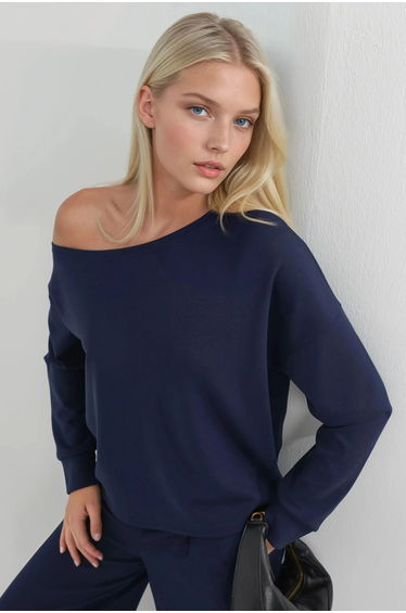 BUSEM Asymmetrical Collar Relaxed Fit Sweatshirt