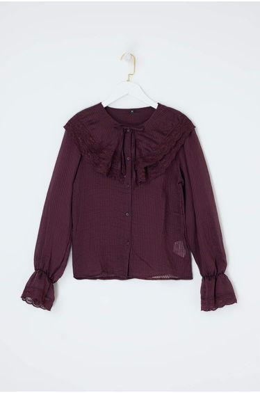 Limited Edition Plum Light Transparent Lace Paneled Shirt