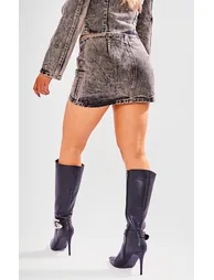 Petite Dark Vintage Wash Zip Detail Denim Mini Skirt - 2