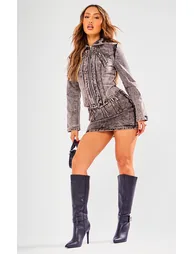 Petite Dark Vintage Wash Zip Detail Denim Mini Skirt