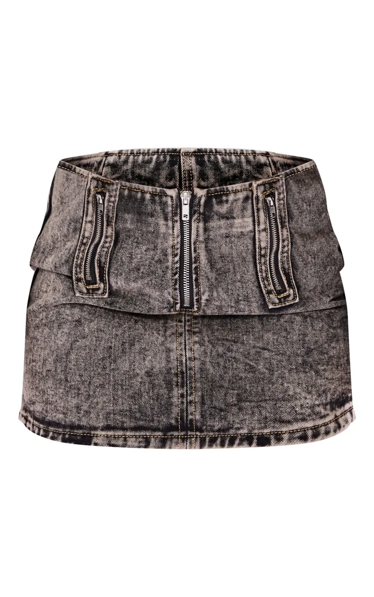 Petite Dark Vintage Wash Zip Detail Denim Mini Skirt - 5
