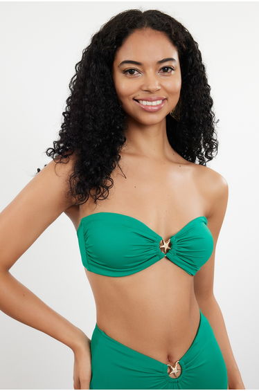 Emerald Green Strapless Premium Accessorized Bikini Top