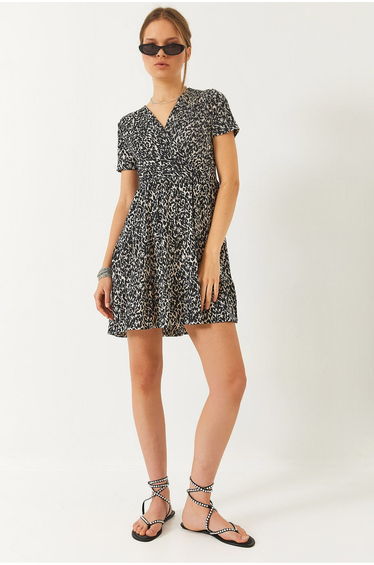 LUCCI Spotted V-Neck Mini Dress
