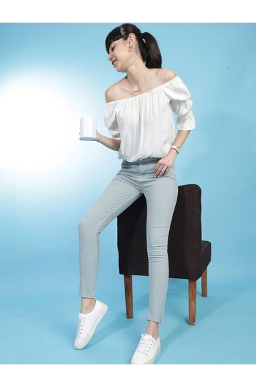 Women Green Skinny Fit Solid Jeans