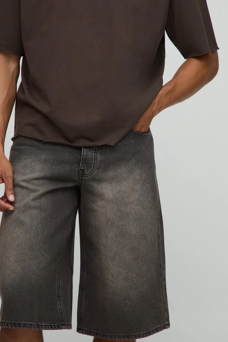 Longline Washed Tinted Denim Jorts - brown - 2