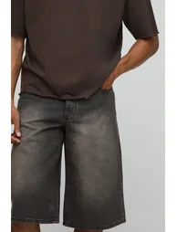 Longline Washed Tinted Denim Jorts - brown - 2