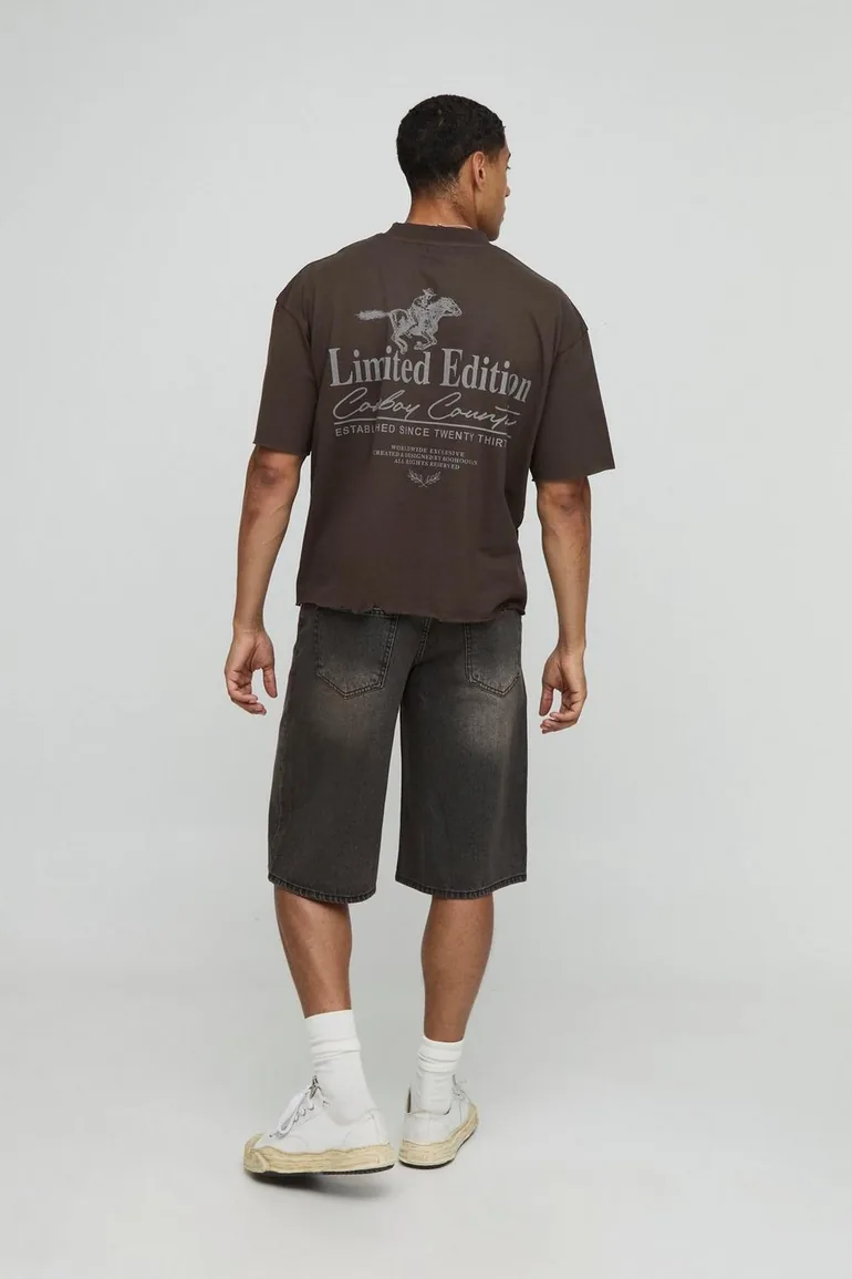 Longline Washed Tinted Denim Jorts - brown - 1