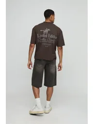 Longline Washed Tinted Denim Jorts - brown - 1