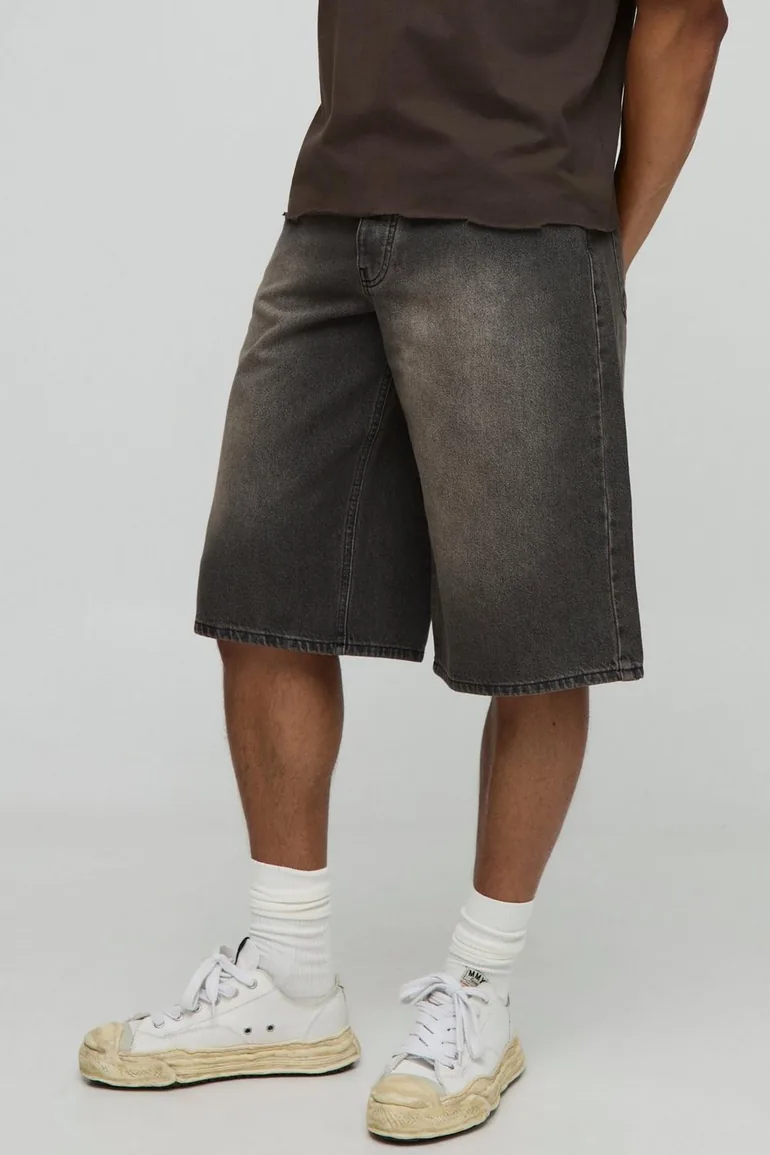 Longline Washed Tinted Denim Jorts - brown