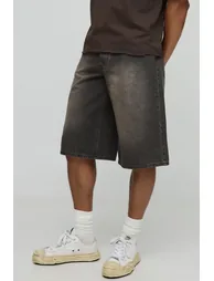Longline Washed Tinted Denim Jorts - brown