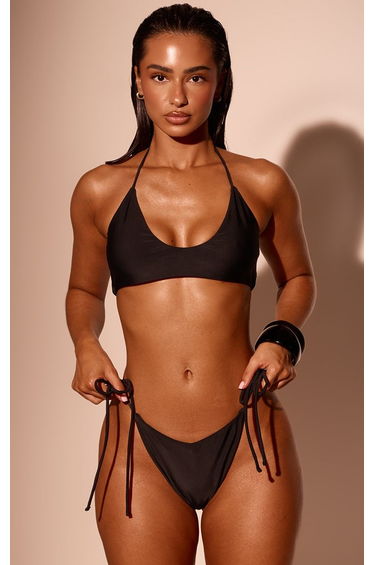 Black V Front Tie Side Bikini Bottoms