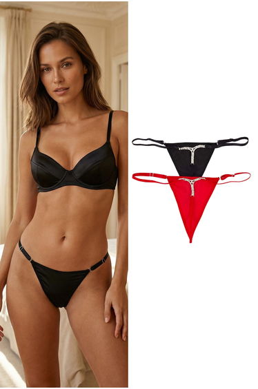 Black-Red 2-Pack Micro Flat String Panties