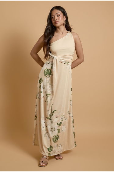 Petite Trailing Camelia Jersey Bandeau Maxi Dress