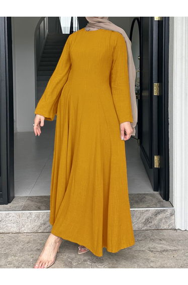 Mustard Long Sleeve A-Line Maxi Dress