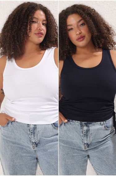 Navy Blue- White 2 Pack Sides Pleated Plus Size Athlete